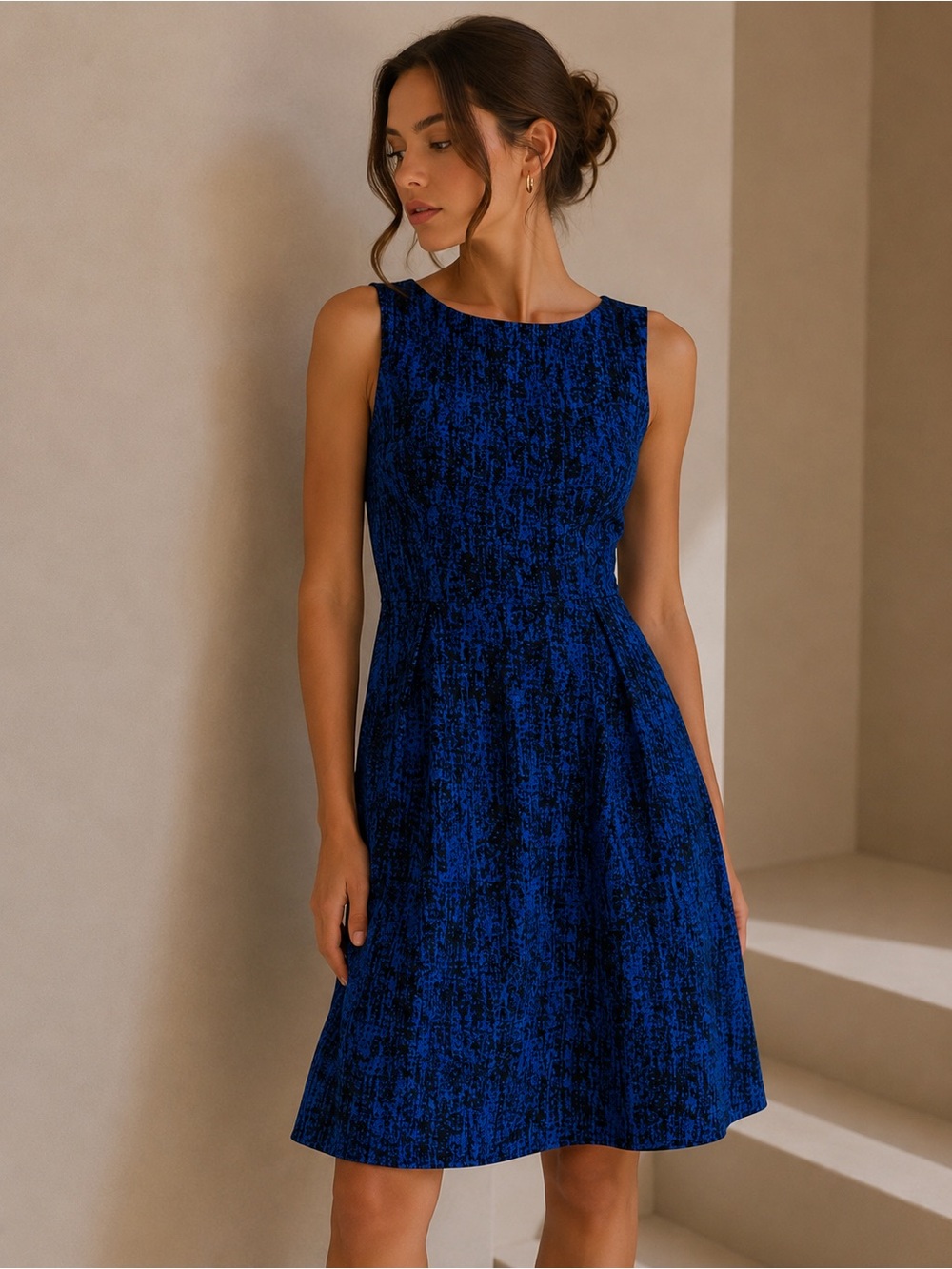 Anne Klein Royal Blue Textured Sleeveless A-Line Dress Size 6